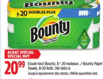 Canadian Tire Bounty Paper Towels, 8=20 Rolls offer