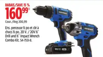 Canadian Tire Mastercraft 20V 1⁄2 Drill and 1⁄2 Impact Wrench Combo Kit offer