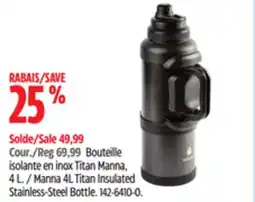 Canadian Tire Manna 4L Titan Insulated Stainless-Steel Bottle offer