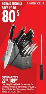 Canadian Tire Henckels Selected Knife Sets, Sharpeners and Cutting Boards offer