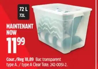 Canadian Tire type A Clear Tote offer