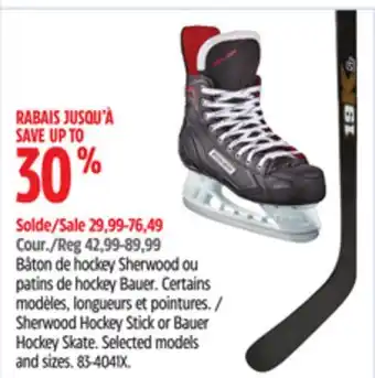 Canadian Tire Sherwood Hockey Stick or Bauer Hockey Skate offer