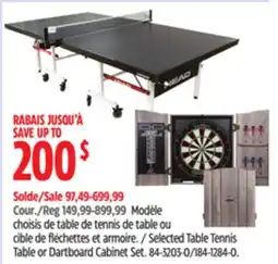 Canadian Tire HEAD Selected Table Tennis Table or Dartboard Cabinet Set offer