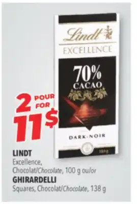 Familiprix LINDT Chocolate, 100 g GHIRARDELLI Chocolate, 138 g offer