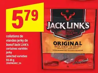 Maxi COLLATIONS DE VIANDES JERKY DE BOEUF JACK LINK'S, 65-81 g offer