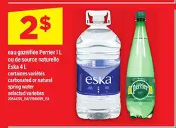 Maxi eau gazéifiée Perrier 1 L ou de source naturelle Eska 4 L offer