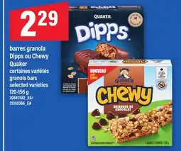 Maxi BARRES GRANOLA DIPPS OU CHEWY QUAKER, 120-156 G offer