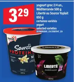 Maxi YOGOURT GREC, 2/4 UN., MÉDITERRANÉE, 500 G LIBERTÉ OU SOURCE YOPLAIT, 650 G offer