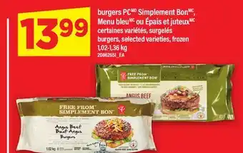 Maxi SIMPLEMENT BONMC, MENU BLEUMC OU ÉPAIS ET JUTEUX | BURGERS, 1,02-1,36 KG offer