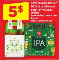 Maxi CIDRES DÉSALCOOLISÉS PC, 4X330ML OU BIÈRE SANS ALCOOL PC, 4X355ML offer