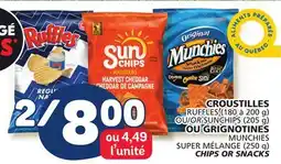 Marché Bonichoix RUFFLES (180 à 200 g) OR SUNCHIPS (205 g) MUNCHIES SUPER MÉLANGE (250 g) CHIPS OR SNACKS offer