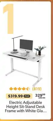 Primecables Electric Adjustable Height Sit-Stand Desk Frame with White Gla offer