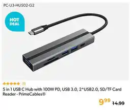 Primecables 5 in 1 USB C Hub with 100W PD, USB 3.0, 2*USB2.0, SD/TF Card Reader - PrimeCables offer