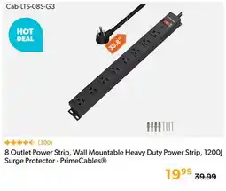 Primecables 8 Outlet Power Strip, Wall Mountable Heavy Duty Power Strip, 1200J Surge Protector - PrimeCables offer