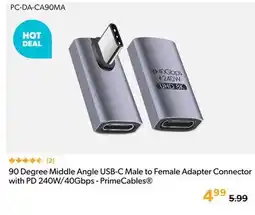 Primecables 90 Degree Middle Angle USB-C Male to Female Adapter Connector with PD 240W/40Gbps - PrimeCables offer