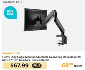 Primecables Heavy-Duty Single Monitor Adjustable Gas Spring Desk Mount for Most 17-35 Monitors - PrimeCables offer