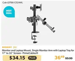 Primecables PrimeCables Monitor and Laptop Mount, Single Monitor Arm with Laptop Tray for 17 to 32 Screen offer