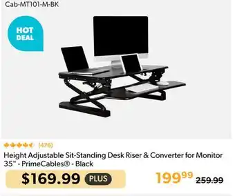 Primecables Height Adjustable Sit-Standing Desk Riser & Converter for Monitor 35 - PrimeCables - Black offer