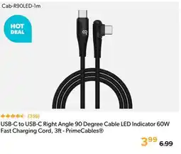 Primecables USB-C to USB-C Right Angle 90 Degree Cable LED Indicator 60W Fast Charging Cord, 3ft - PrimeCables offer