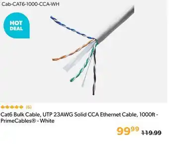 Primecables Cat6 Bulk Cable, UTP 23AWG Solid CCA Ethernet Cable, 1000ft - PrimeCables - White offer