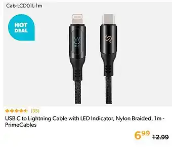 Primecables USB C to Lightning Cable with LED Indicator, Nylon Braided, 1m - PrimeCables offer