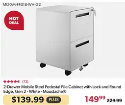 123Ink 2-Drawer Mobile Steel Pedestal File Cabinet with Lock and Round Edge, Gen 2 - White - Moustache offer