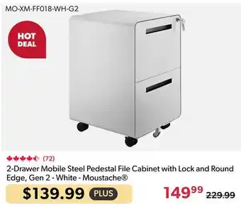 123Ink 2-Drawer Mobile Steel Pedestal File Cabinet with Lock and Round Edge, Gen 2 - White - Moustache offer