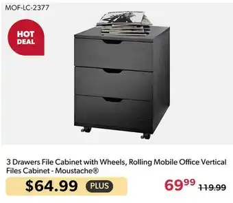 123Ink Moustache 3 Drawers File Cabinet with Wheels, Rolling Mobile Office Vertical Files Cabinet offer