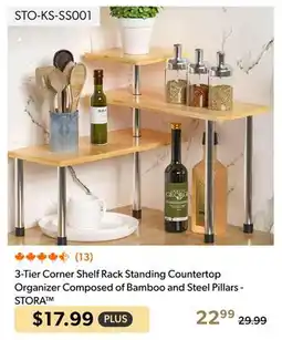 Shopper+ STORA 3-Tier Corner Shelf Rack Standing Countertop Organizer Composed of Bamboo and Steel Pillars offer