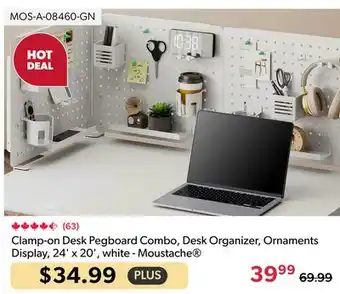 Shopper+ Clamp-on Desk Pegboard Combo, Desk Organizer, Ornaments Display, 24' x 20', white - Moustache offer