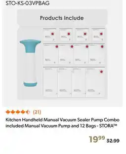 Shopper+ Kitchen Handheld Manual Vacuum Sealer Pump Combo included Manual Vacuum Pump and 12 Bags - STORA offer