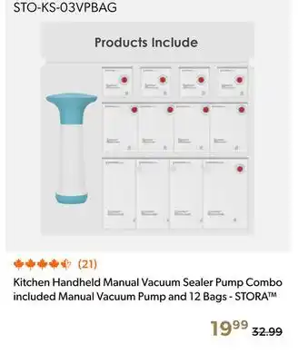 Shopper+ Kitchen Handheld Manual Vacuum Sealer Pump Combo included Manual Vacuum Pump and 12 Bags - STORA offer