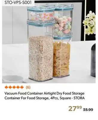 Shopper+ STORA Vacuum Food Container Airtight Dry Food Storage Container For Food Storage, 4Pcs, Square offer