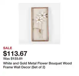 Bed Bath & Beyond White and Gold Metal Flower Bouquet Wood Frame Wall Decor (Set of 2) offer