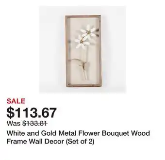 Bed Bath & Beyond White and Gold Metal Flower Bouquet Wood Frame Wall Decor (Set of 2) offer