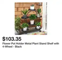 Bed Bath & Beyond Flower Pot Holder Metal Plant Stand Shelf with 4-Wheel - Black offer