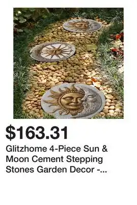 Bed Bath & Beyond Glitzhome 4-Piece Sun & Moon Cement Stepping Stones Garden Decor - 10 in offer