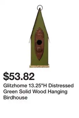 Bed Bath & Beyond Glitzhome 13.25H Distressed Green Solid Wood Hanging Birdhouse offer