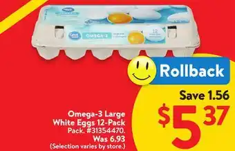 Walmart Omega-3 Large White Eggs 12-Pack offer