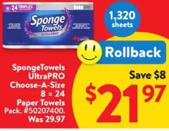 Walmart SpongeTowels UltraPRO Choose-A-Size 8 = 24 Paper Towels offer