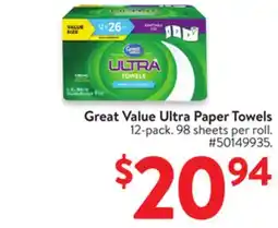 Walmart Great Value Ultra Paper Towels offer