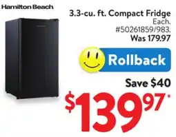 Walmart 3.3-cu ft. Compact Fridge offer