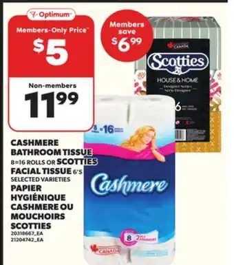 Independent Grocer CASHMERE BATHROOM TISSUE 8=16 ROLLS, OR SCOTTIES FACIAL TISSUE, 6'S offer