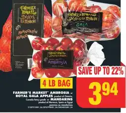 No Frills FARMER'S MARKET AMBROSIA OR ROYAL GALA APPLES OR MANDARINS, 4 LB BAG offer