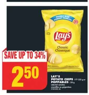 No Frills LAY'S POTATO CHIPS 177-235 G OR POPPABLES, 130 G offer