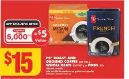 No Frills PC ROAST AND GROUND COFFEE 800-930 G, WHOLE BEAN 820/907 G OR PODS 30'S offer