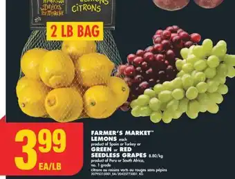 No Frills FARMER'S MARKET LEMONS, GREEN or RED SEEDLESS GRAPES, 2 LB BAG offer