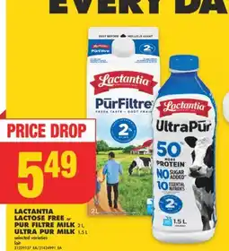 No Frills LACTANTIA LACTOSE FREE or PUR FILTRE MILK 2 L, ULTRA PUR MILK 1.5 L offer