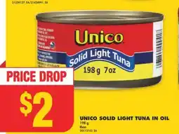 No Frills UNICO SOLID LIGHT TUNA IN OIL 198 g offer