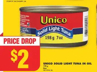 No Frills UNICO SOLID LIGHT TUNA IN OIL 198 g offer